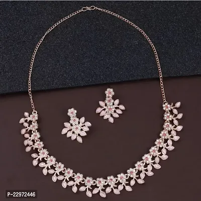 Rose Gold Plated Necklace set with Peach color Kundan Jewellery Sets-thumb2