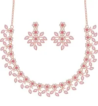 Rose Gold Plated Necklace set with Peach color Kundan Jewellery Sets-thumb3