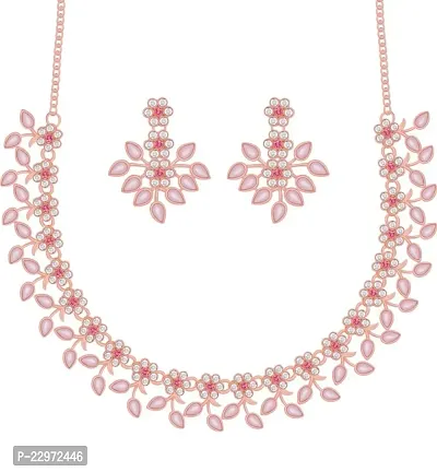 Rose Gold Plated Necklace set with Peach color Kundan Jewellery Sets-thumb4