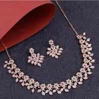 Rose Gold Plated Necklace set with Peach color Kundan Jewellery Sets-thumb4