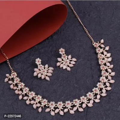 Rose Gold Plated Necklace set with Peach color Kundan Jewellery Sets-thumb5