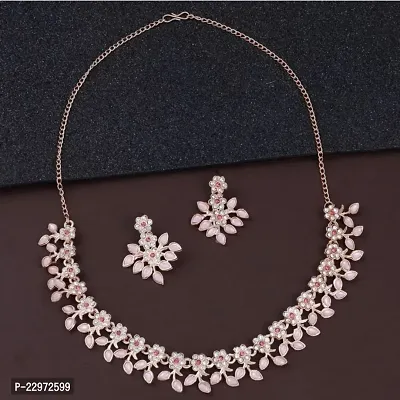 Rose Gold Plated Necklace set with Peach color Kundan Jewellery Sets