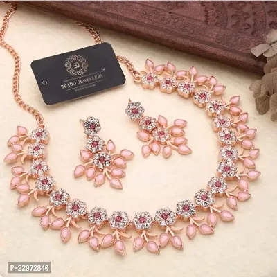 Rose Gold Plated Necklace set with Peach color Kundan Jewellery Sets