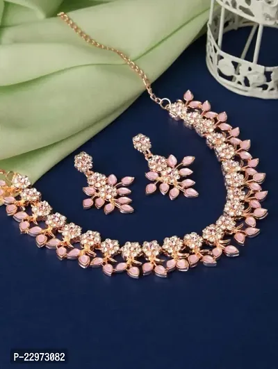 Rose Gold Plated Necklace set with Peach color Kundan Jewellery Sets