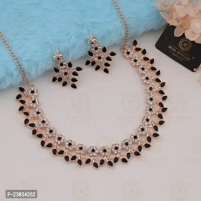 Rose Gold Plated Necklace set with Black color Kundan Jewellery Sets-thumb2