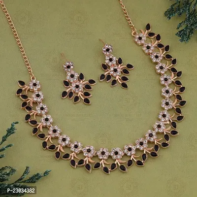 Rose Gold Plated Necklace set with Black color Kundan Jewellery Sets-thumb5