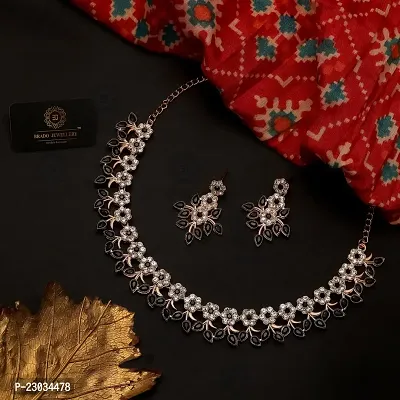 Rose Gold Plated Necklace set with Black color Kundan Jewellery Sets-thumb0