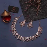 Rose Gold Plated Necklace set with Blue color Kundan Jewellery Sets-thumb4