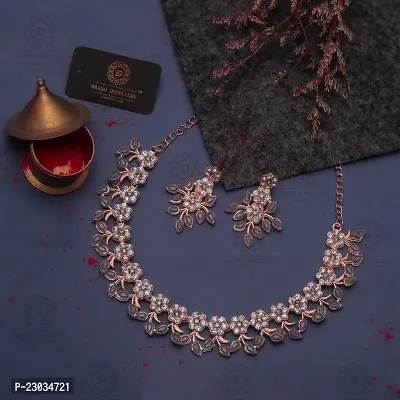 Rose Gold Plated Necklace set with Blue color Kundan Jewellery Sets-thumb5