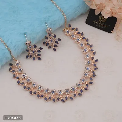 Rose Gold Plated Necklace set with Blue color Kundan Jewellery Sets-thumb0