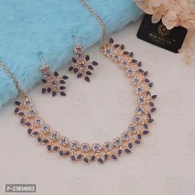 Rose Gold Plated Necklace set with Blue color Kundan Jewellery Sets-thumb3