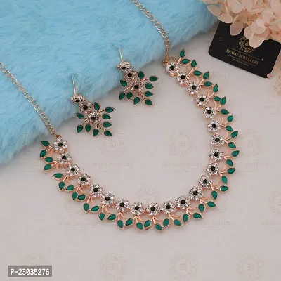 Rose Gold Plated Necklace set with Green color Kundan Jewellery Sets-thumb0