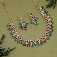 Rose Gold Plated Necklace set with Green color Kundan Jewellery Sets-thumb2