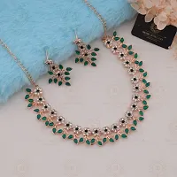 Rose Gold Plated Necklace set with Green color Kundan Jewellery Sets-thumb1