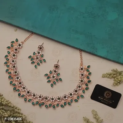 Rose Gold Plated Necklace set with Green color Kundan Jewellery Sets