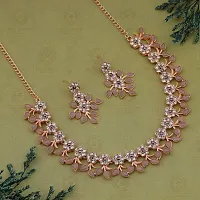 Rose Gold Plated Necklace set with Grey color Kundan Jewellery Sets-thumb2