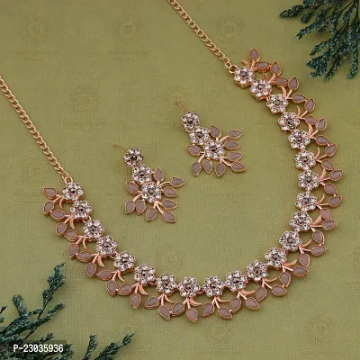 Rose Gold Plated Necklace set with Grey color Kundan Jewellery Sets-thumb3