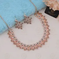 Rose Gold Plated Necklace set with Grey color Kundan Jewellery Sets-thumb2