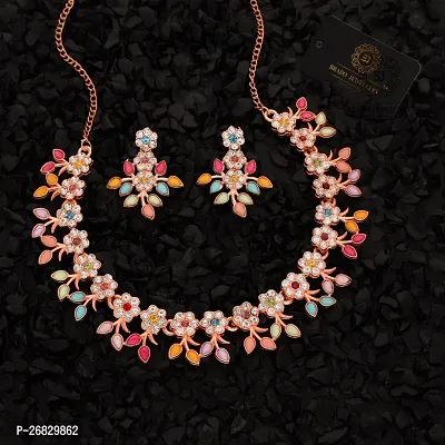 Rose Gold Plated Necklace set with Multi color Kundan Jewellery Sets-thumb0