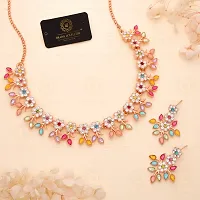 Rose Gold Plated Necklace set with Multi color Kundan Jewellery Sets-thumb1