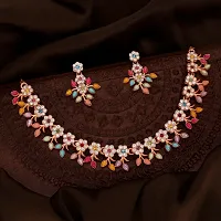 Rose Gold Plated Necklace set with Multi color Kundan Jewellery Sets-thumb2