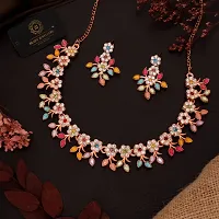 Rose Gold Plated Necklace set with Multi color Kundan Jewellery Sets-thumb3