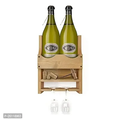 Classic Rustic Wooden Wine Rack Bottle 2 Glass Holder Wall Mounted-thumb0