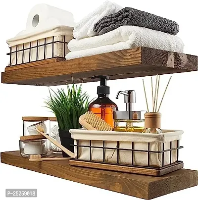 ODEJIA Wood Floating Shelves Set of 2 - Rustic Shelf 24 inch - Made in Europe - Wide Wooden Wall Shelves for Living Room Bedroom Kitchen Bathroom Farmhouse - Walnut Color - 24D x 6.7W x 1.2H-thumb0