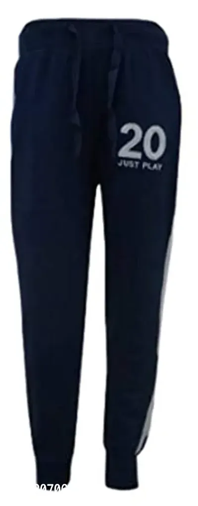 Elegant Navy Blue Cotton Self Pattern Trousers For Boys
