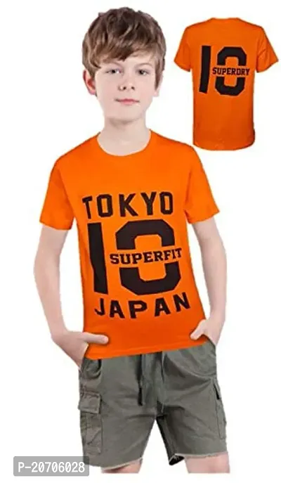 Elegant Orange Cotton Printed T-Shirts For Boys-thumb0