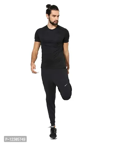 Dissmi® Men's 100% Stretchable Lower for Gym-Workout | Yoga | Sports | Running Fabric with 2 Side Zipper Pockets Black - Medium-thumb4