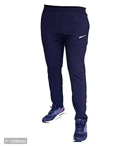 DISSMI?4 Way Lycra Trackpant for Men with Two Side Zipper Pockets ? Stretchable, Comfortable & Absorbent Slim Fit Track Pants for Gym Workout and Casual Wear Blue Colour-thumb0