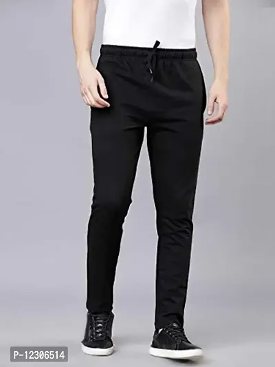 DISSMI Men's Regular Fit Polyester Trackpants (DISSMI-Plain-Black-L_Black_L)