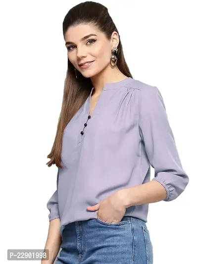 BAVAREE? Women's Casual Festival Designer Neck and 3/4 Sleeves Round Neck with Button Solid Top | Lavender-XS-thumb5