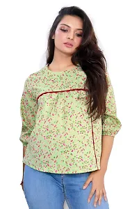 BAVAREE Imported Wrinkle Free Fabric Floral Digital Printed Tunic Tops | Cape Top for Women Pista-L-thumb4