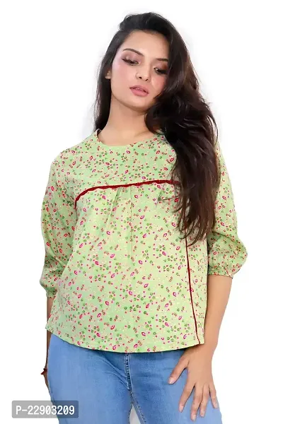 BAVAREE Imported Wrinkle Free Fabric Floral Digital Printed Tunic Tops | Cape Top for Women Pista-L-thumb5