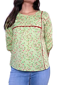 BAVAREE Imported Wrinkle Free Fabric Floral Digital Printed Tunic Tops | Cape Top for Women Pista-L-thumb2