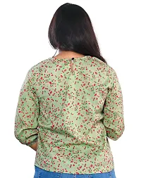 BAVAREE Imported Wrinkle Free Fabric Floral Digital Printed Tunic Tops | Cape Top for Women Pista-L-thumb1