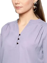 BAVAREE? Women's Casual Festival Designer Neck and 3/4 Sleeves Round Neck with Button Solid Top | Lavender-XS-thumb1