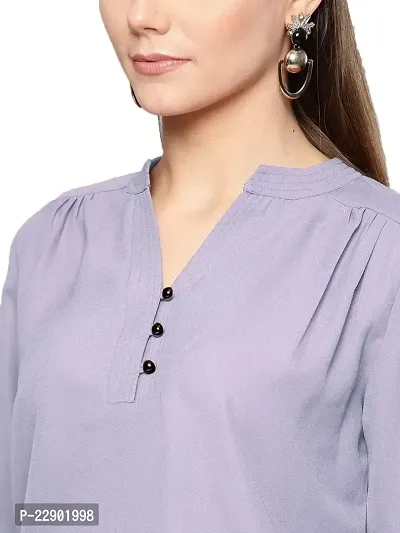 BAVAREE? Women's Casual Festival Designer Neck and 3/4 Sleeves Round Neck with Button Solid Top | Lavender-XS-thumb2