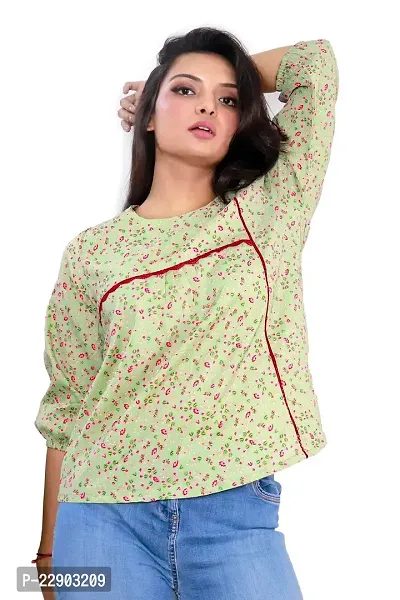 BAVAREE Imported Wrinkle Free Fabric Floral Digital Printed Tunic Tops | Cape Top for Women Pista-L-thumb4