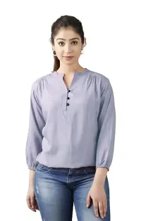 BAVAREE? Women's Casual Festival Designer Neck and 3/4 Sleeves Round Neck with Button Solid Top | Lavender-XS-thumb2