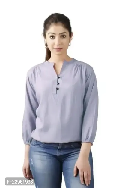 BAVAREE? Women's Casual Festival Designer Neck and 3/4 Sleeves Round Neck with Button Solid Top | Lavender-XS-thumb3