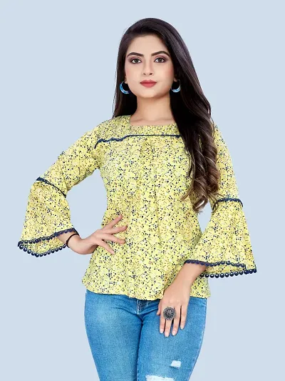 BAVAREE? Women's Casual Festival Designer Neck and 3/4 Sleeves Round Neck with Button Solid Top 1154