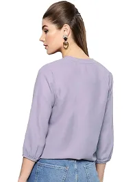 BAVAREE? Women's Casual Festival Designer Neck and 3/4 Sleeves Round Neck with Button Solid Top | Lavender-XS-thumb3
