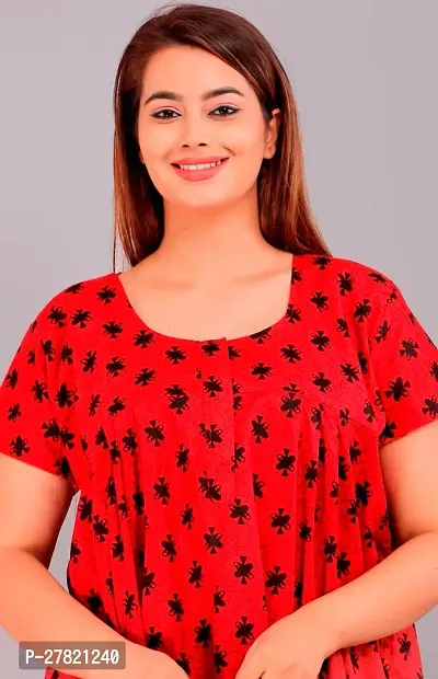 Stylish Red Cotton Printed Nighty For Women-thumb0