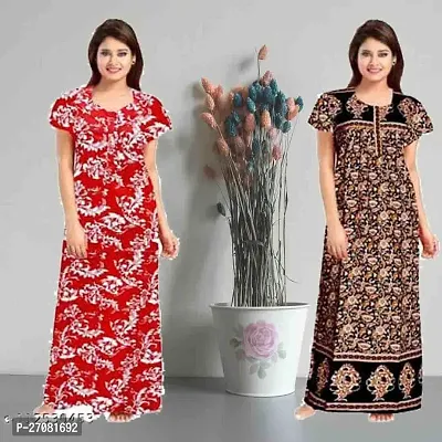 Elegant Cotton Printed Nighty For Women Pack Of 2-thumb0