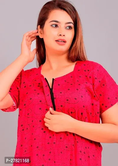 Stylish Pink Cotton Printed Nighty For Women
