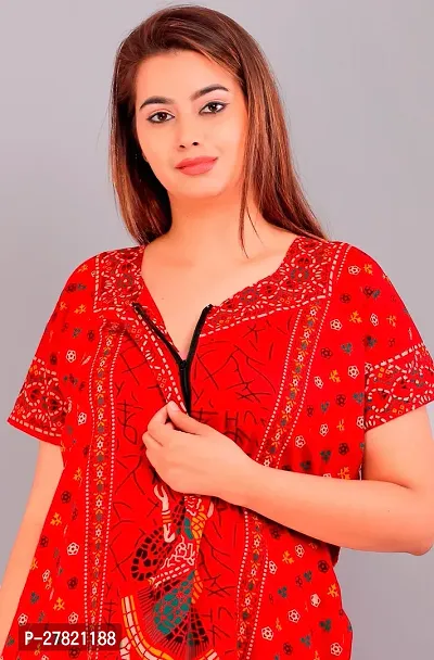 Stylish Red Cotton Printed Nighty For Women