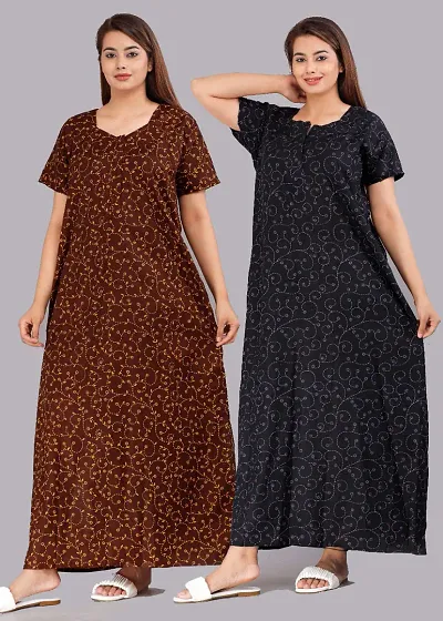 JVSP Stylish Cotton Printed Nighty for Women Sleepwear Half Sleeve Night Dress Maternity Wear Kaftan Maxi Full Lengh Nightdresses Combo of 2 Nighty